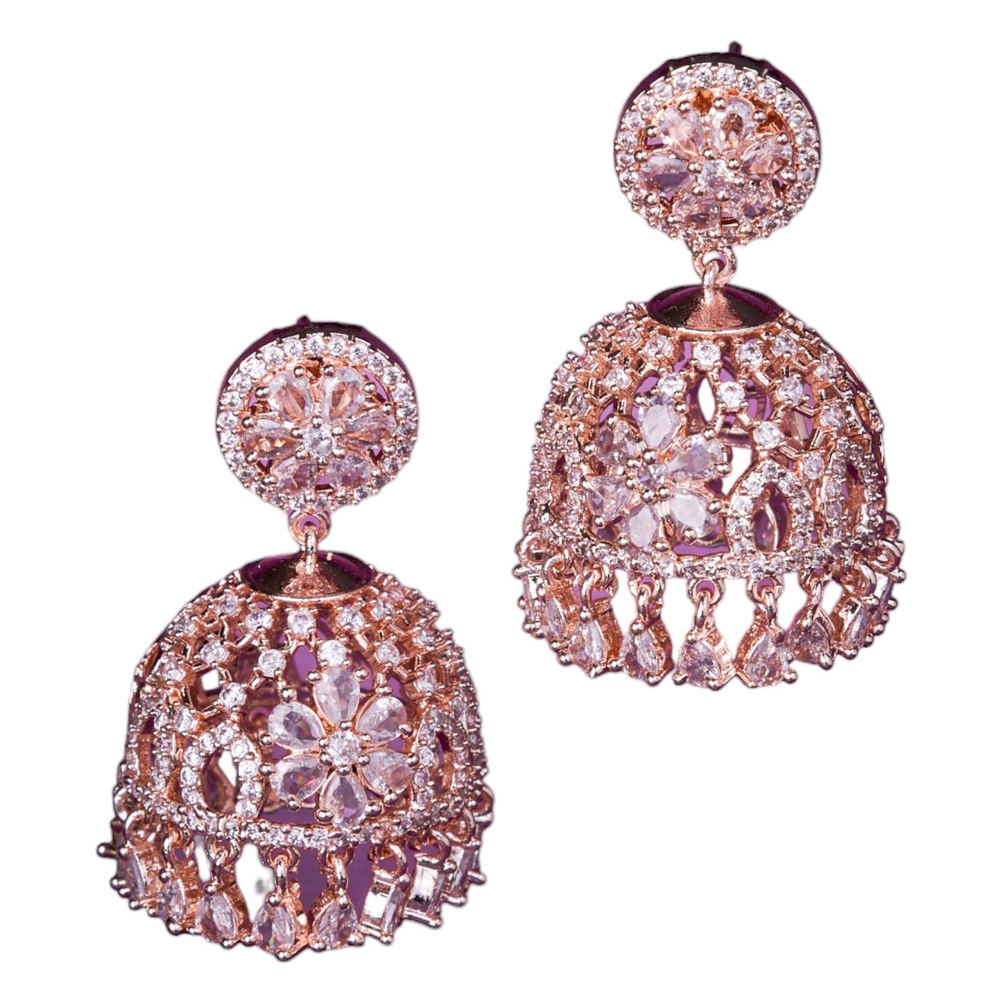 Opal Touch - American Diamond Rose Gold Jhumka - Jhumka