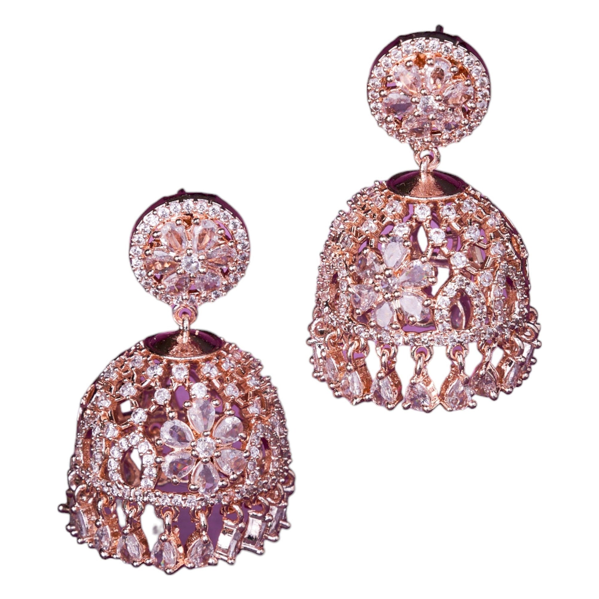 Opal Touch - American Diamond Rose Gold Jhumka - Jhumka