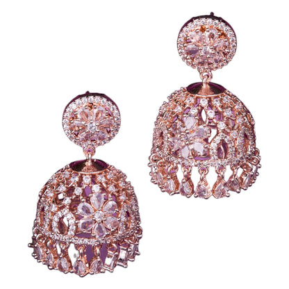 Opal Touch - American Diamond Rose Gold Jhumka - Jhumka