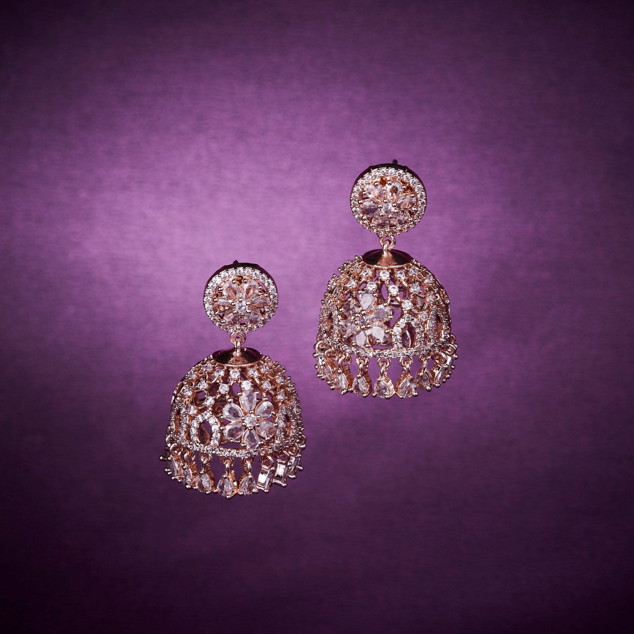 Opal Touch - American Diamond Rose Gold Jhumka - Jhumka