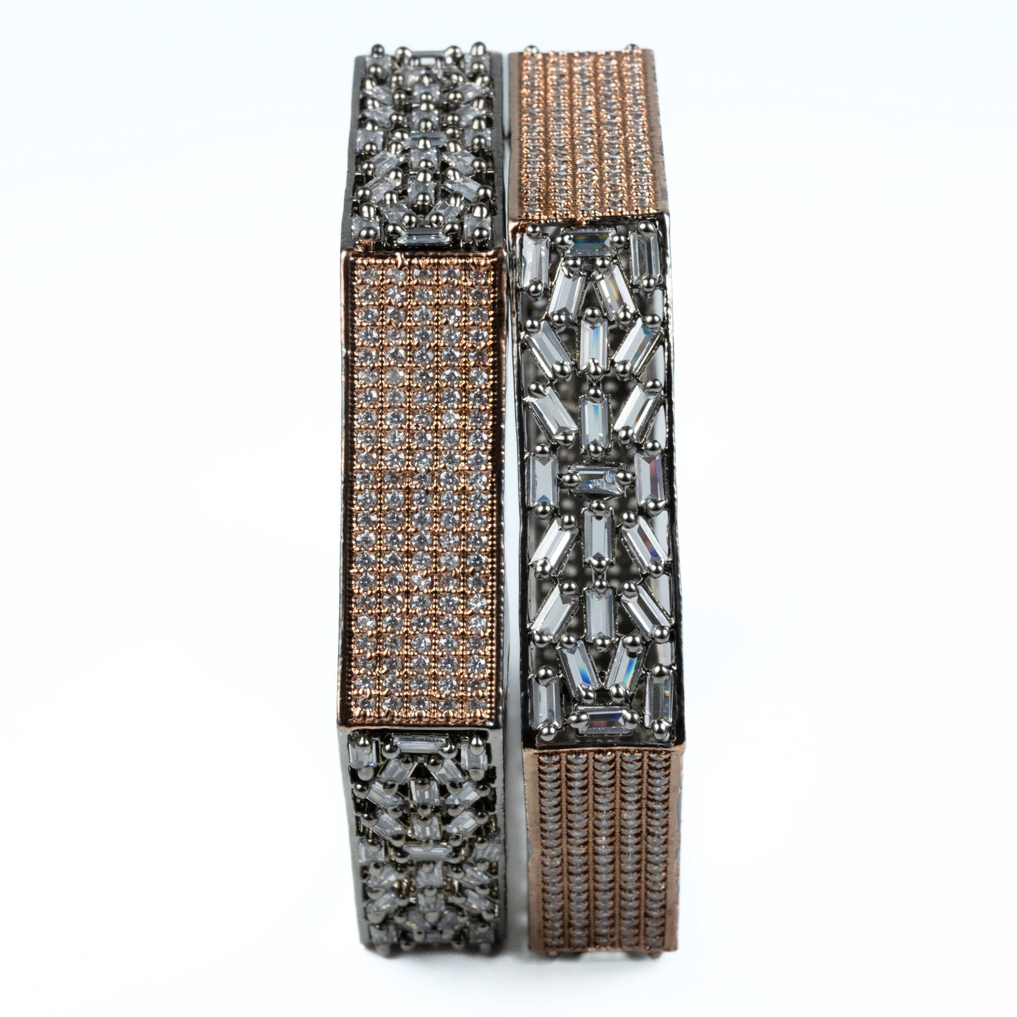 American Diamond Rose Gold Kada Bangles Set for Women – (Pack of 2) - Opal Touch