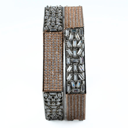 American Diamond Rose Gold Kada Bangles Set for Women – (Pack of 2) - Opal Touch