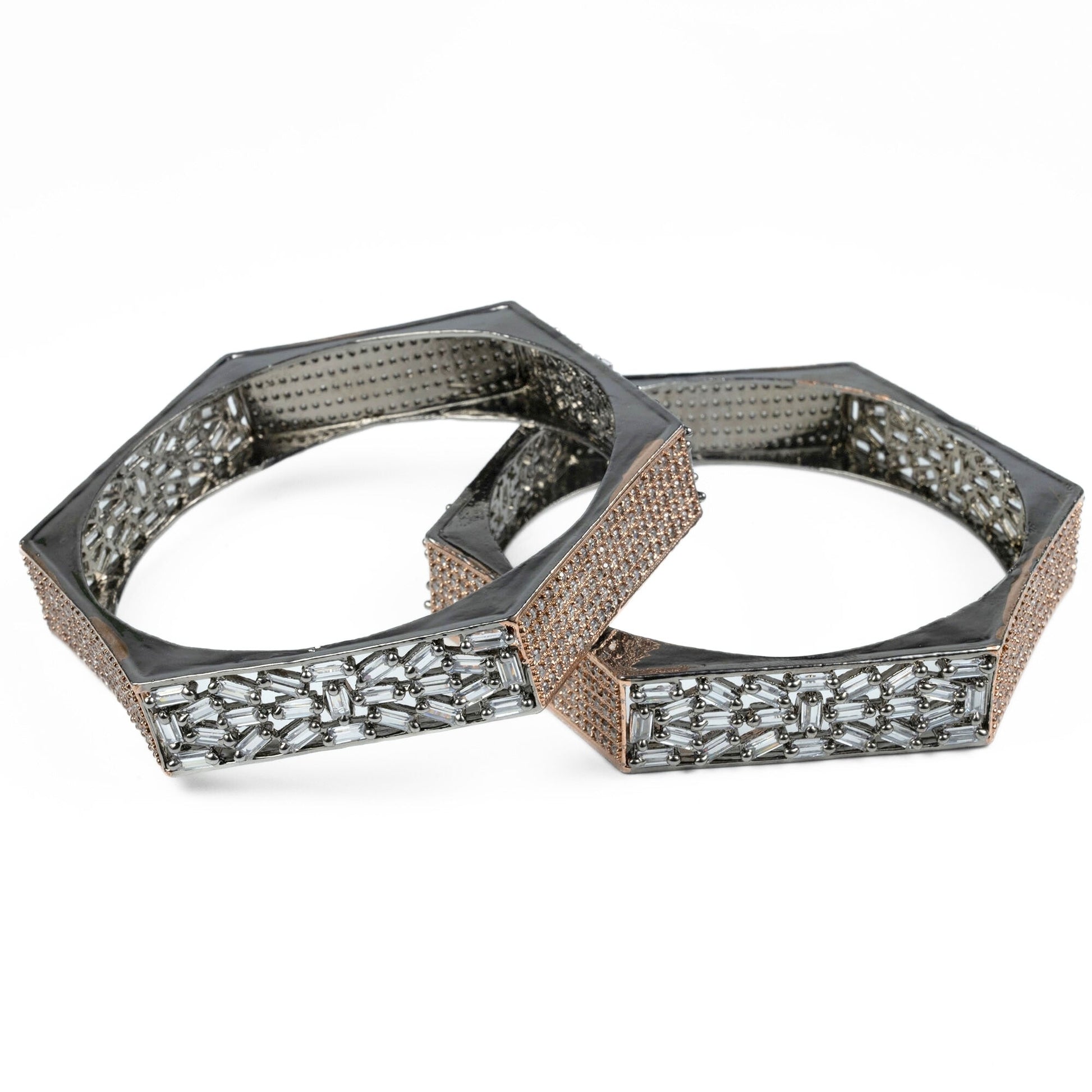 American Diamond Rose Gold Kada Bangles Set for Women – (Pack of 2) - Opal Touch