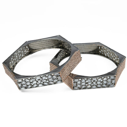 American Diamond Rose Gold Kada Bangles Set for Women – (Pack of 2) - Opal Touch