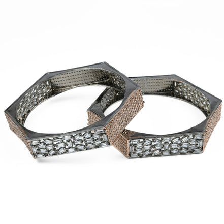 American Diamond Rose Gold Kada Bangles Set for Women – (Pack of 2) - Opal Touch