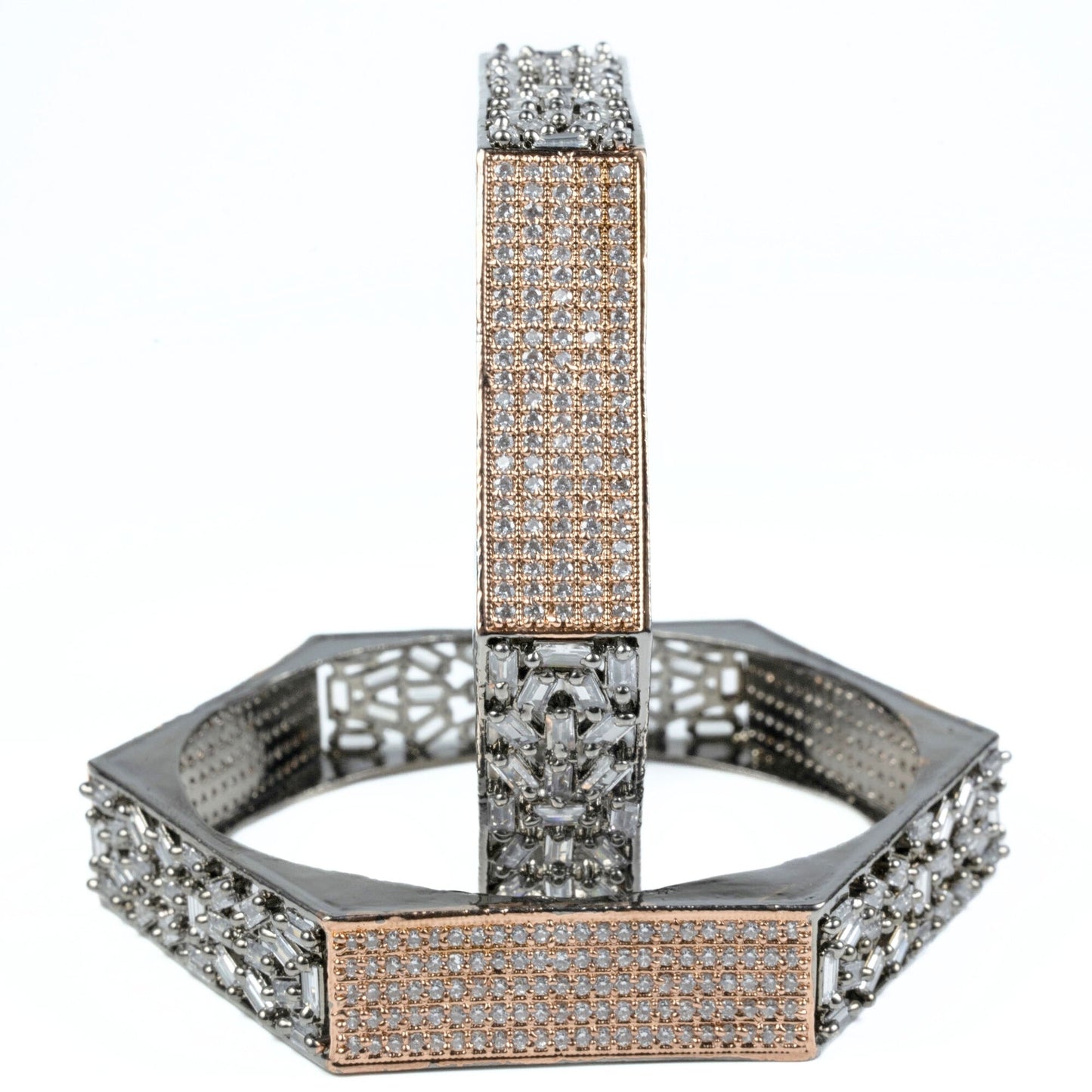 American Diamond Rose Gold Kada Bangles Set for Women – (Pack of 2) - Opal Touch