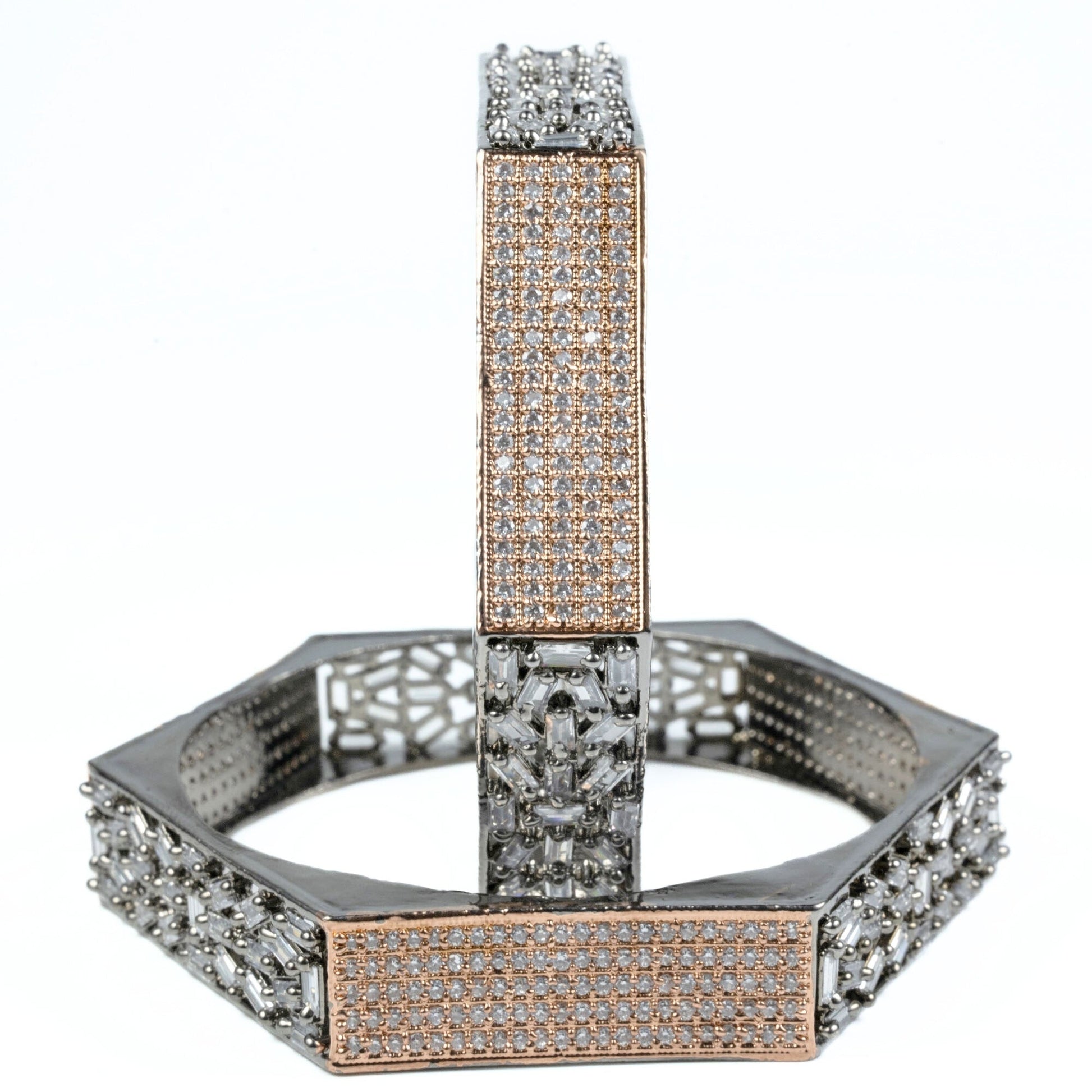 American Diamond Rose Gold Kada Bangles Set for Women – (Pack of 2) - Opal Touch