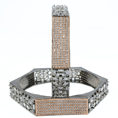 American Diamond Rose Gold Kada Bangles Set for Women – (Pack of 2) - Opal Touch