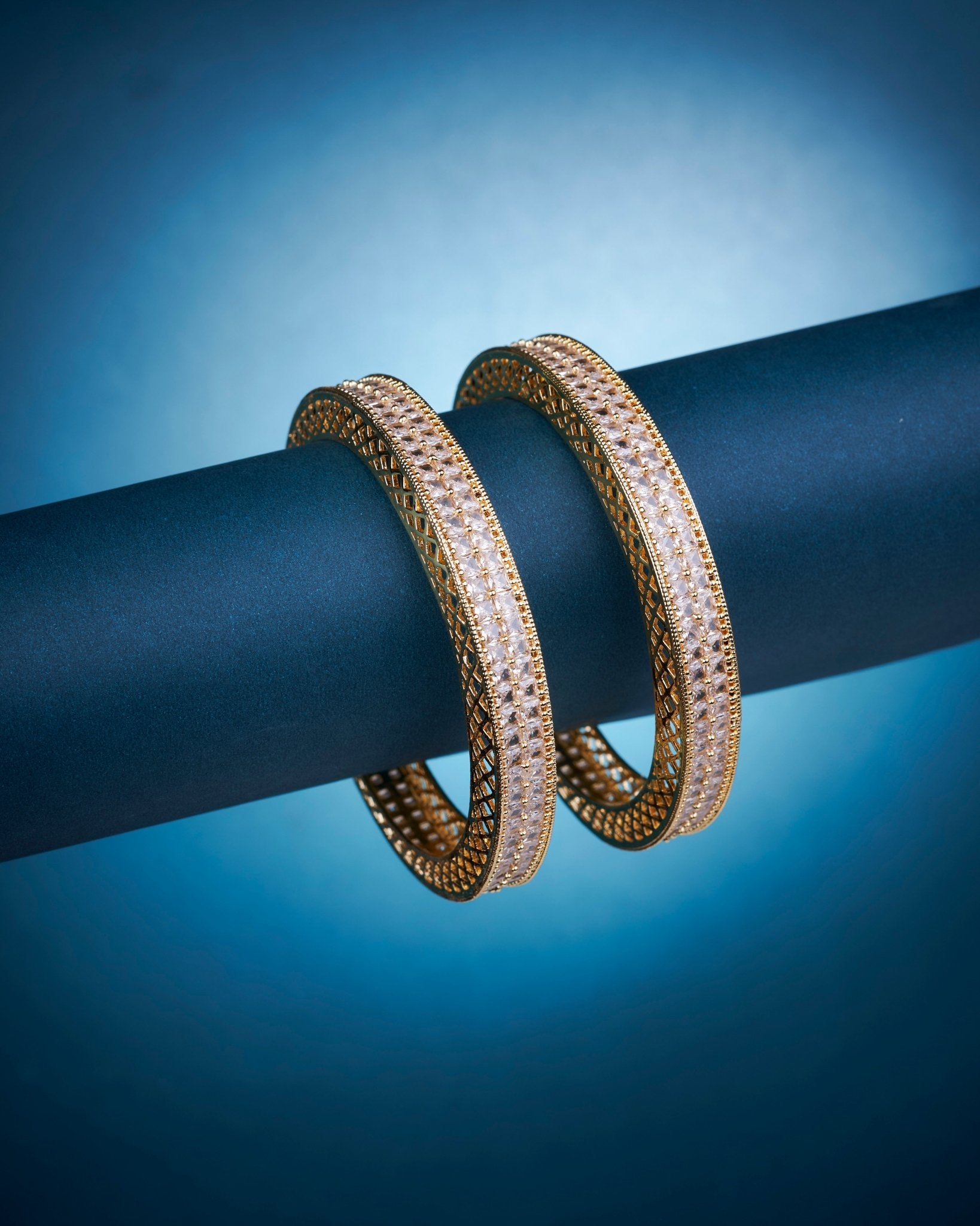 Opal Touch - American Diamond Round Gold Bangles (Pack of 2) - Bangles