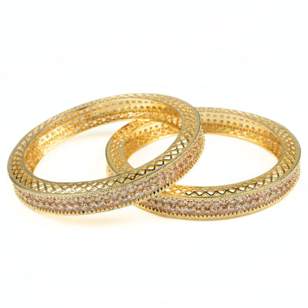 American Diamond Round Gold Bangles (Pack of 2) - Opal Touch