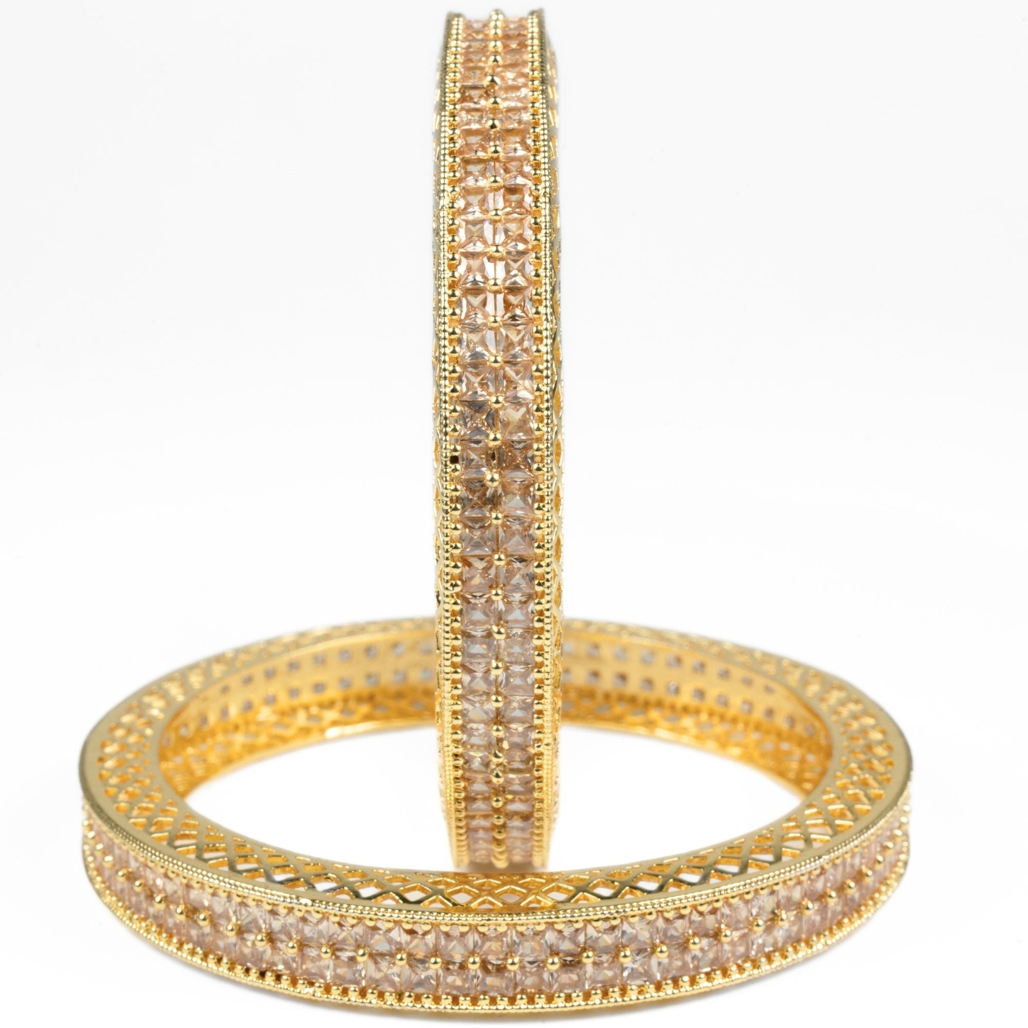 American Diamond Round Gold Bangles (Pack of 2) - Opal Touch