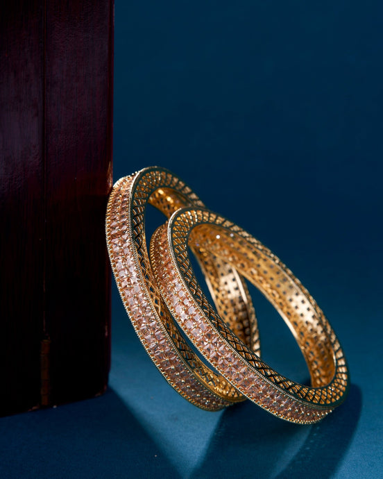 Opal Touch - American Diamond Round Gold Bangles (Pack of 2) - Bangles