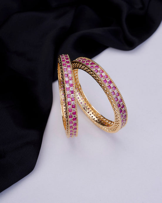 Opal Touch - American Diamond Round Gold Bangles (Pack of 2) - Bangles