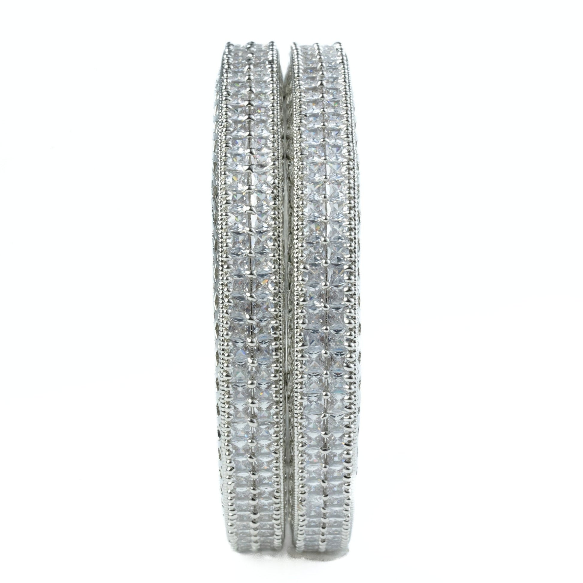 American Diamond Round Rhodium Bangles (Pack of 2) - Opal Touch