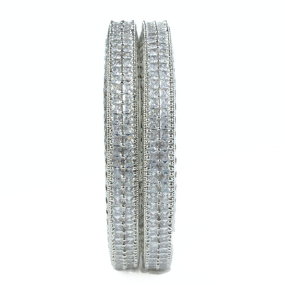 American Diamond Round Rhodium Bangles (Pack of 2) - Opal Touch