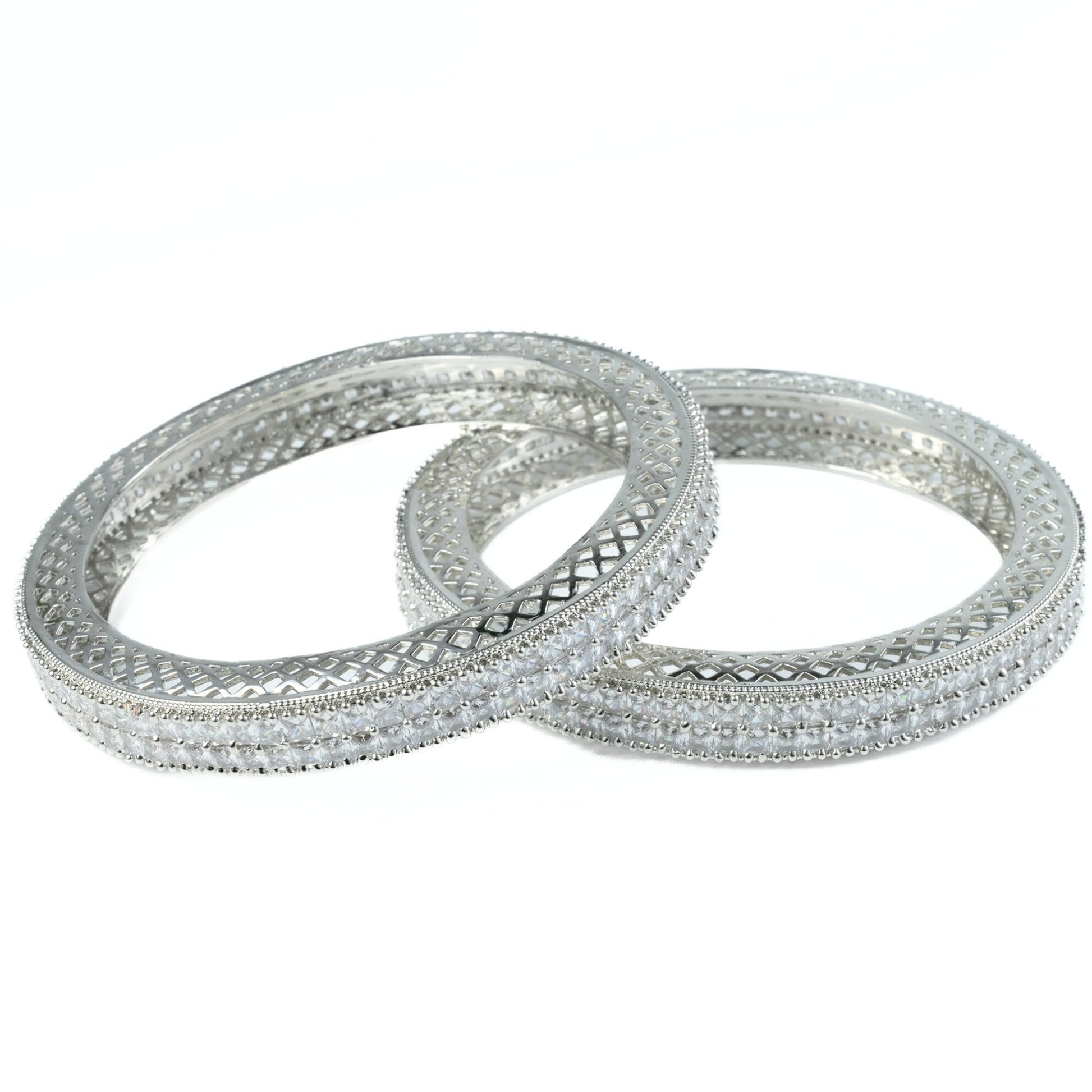 American Diamond Round Rhodium Bangles (Pack of 2) - Opal Touch