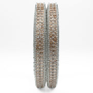 American Diamond Round Rhodium Bangles (Pack of 2) - Opal Touch