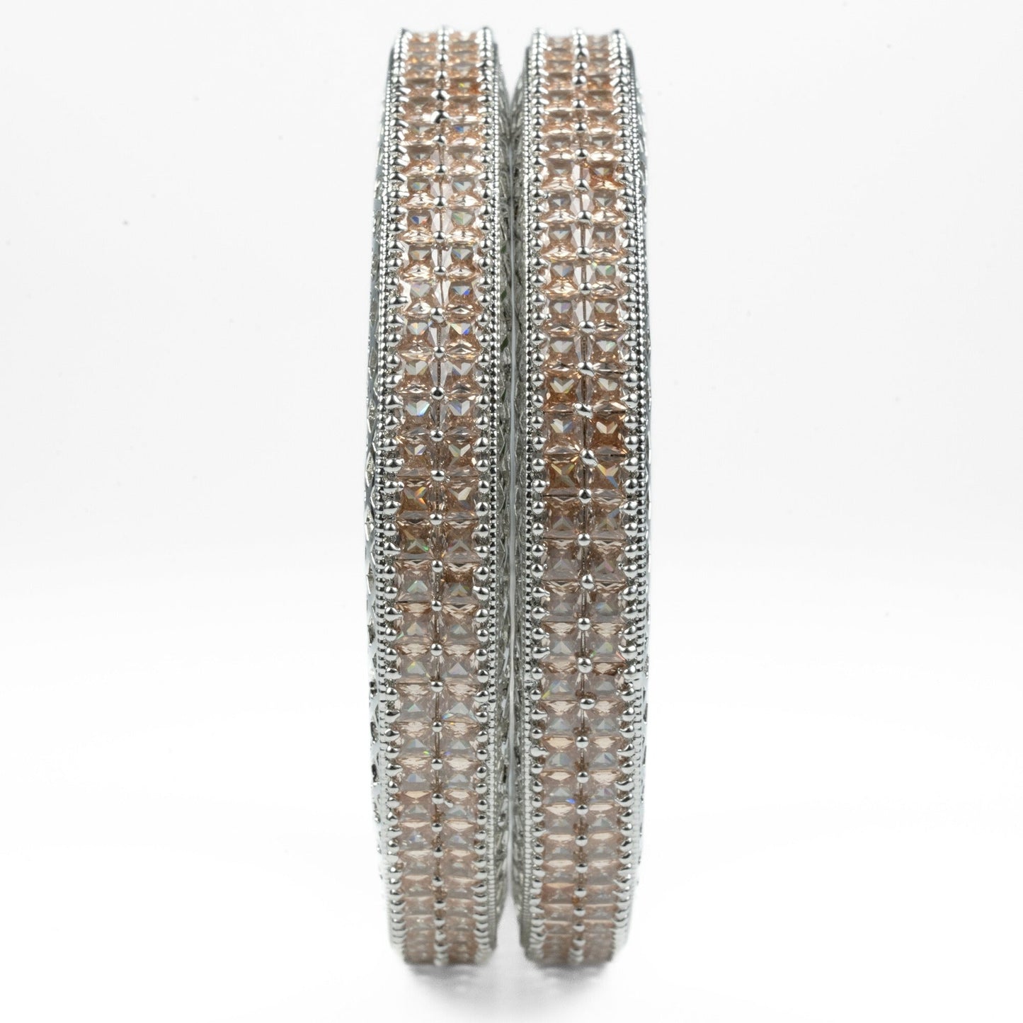 American Diamond Round Rhodium Bangles (Pack of 2) - Opal Touch