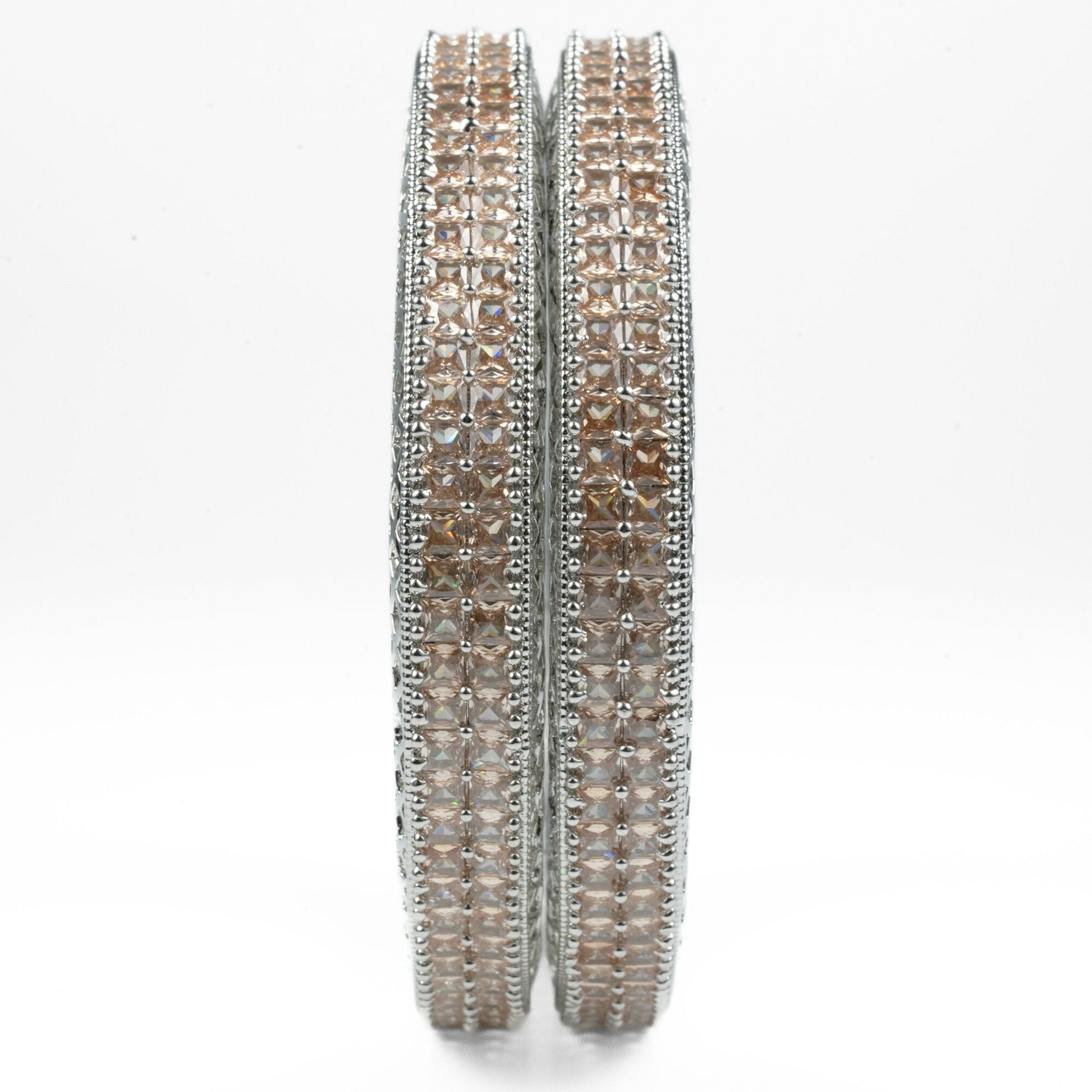 American Diamond Round Rhodium Bangles (Pack of 2) - Opal Touch