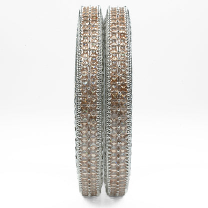 American Diamond Round Rhodium Bangles (Pack of 2) - Opal Touch