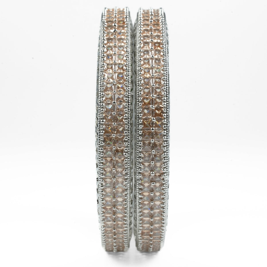 American Diamond Round Rhodium Bangles (Pack of 2) - Opal Touch