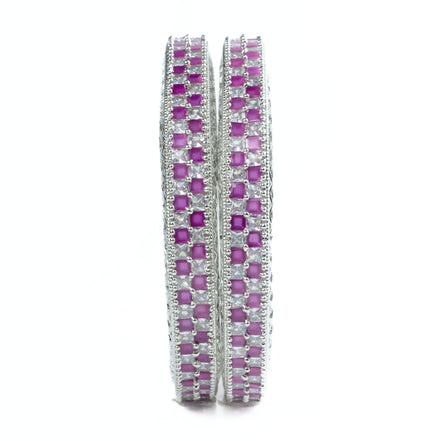 American Diamond Round Rhodium Bangles (Pack of 2) - Opal Touch