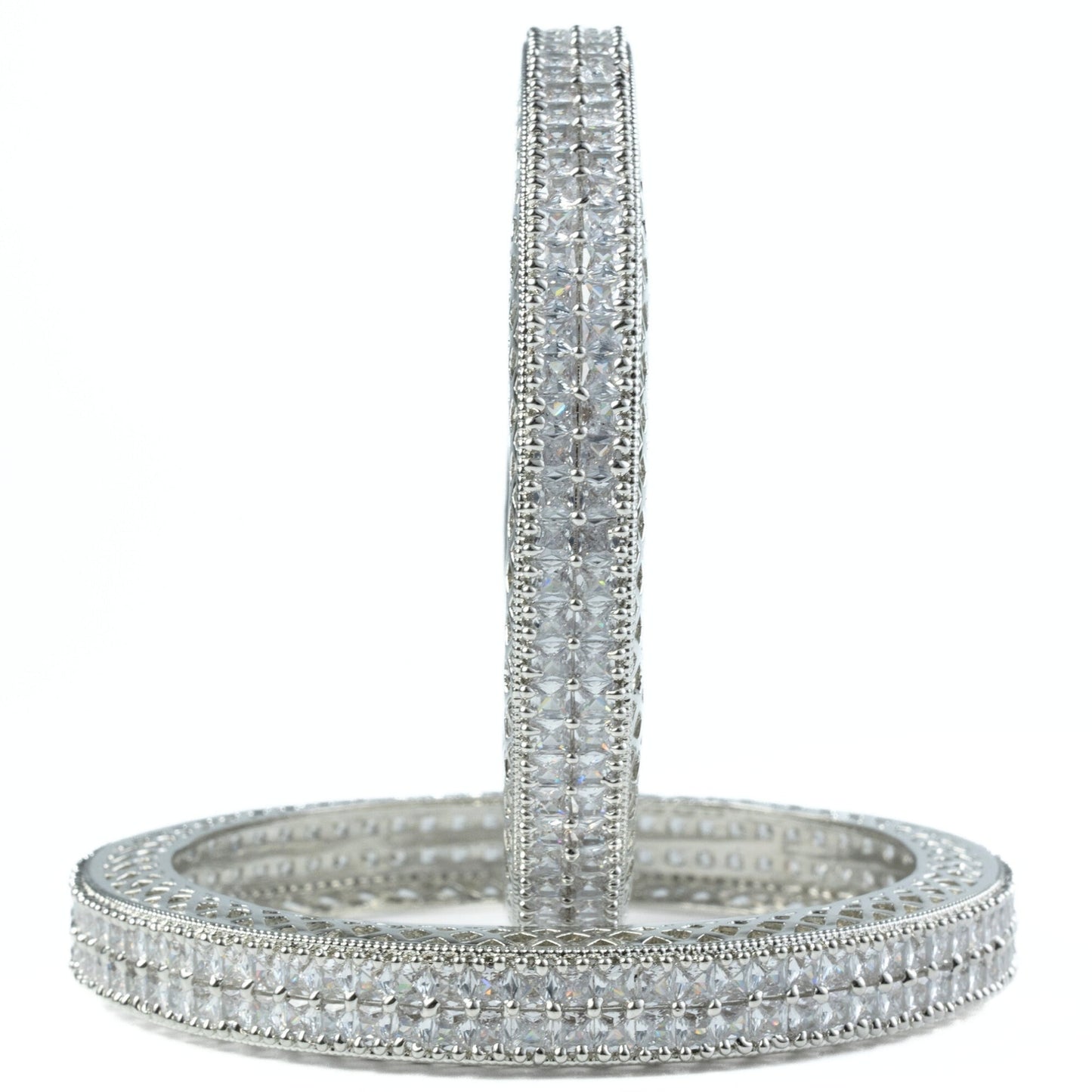 American Diamond Round Rhodium Bangles (Pack of 2) - Opal Touch