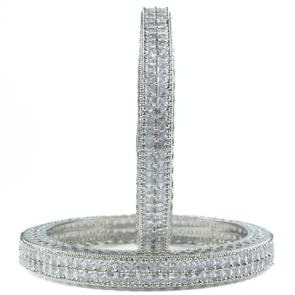 American Diamond Round Rhodium Bangles (Pack of 2) - Opal Touch