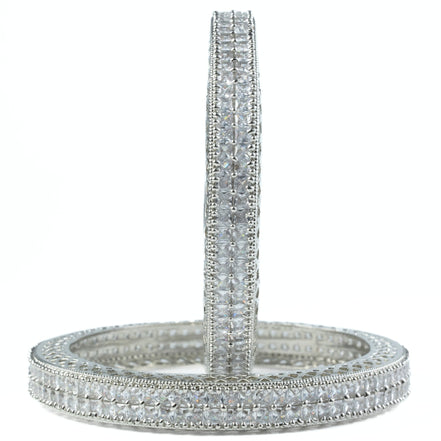 American Diamond Round Rhodium Bangles (Pack of 2) - Opal Touch