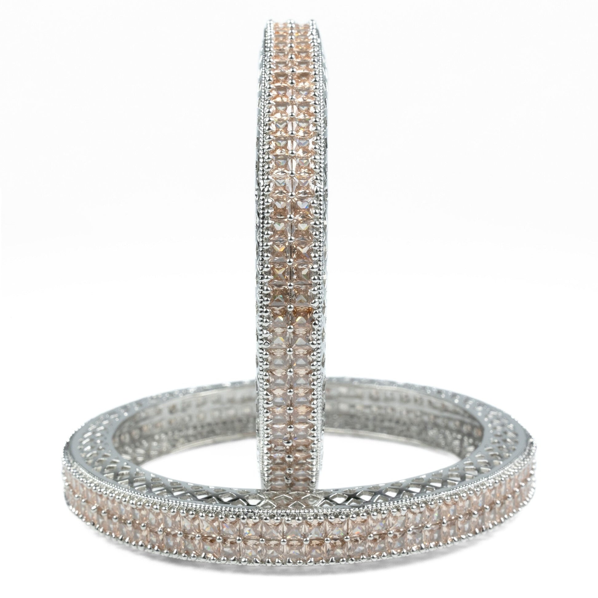 American Diamond Round Rhodium Bangles (Pack of 2) - Opal Touch