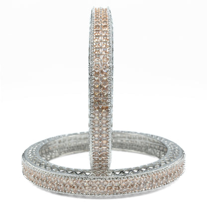 American Diamond Round Rhodium Bangles (Pack of 2) - Opal Touch