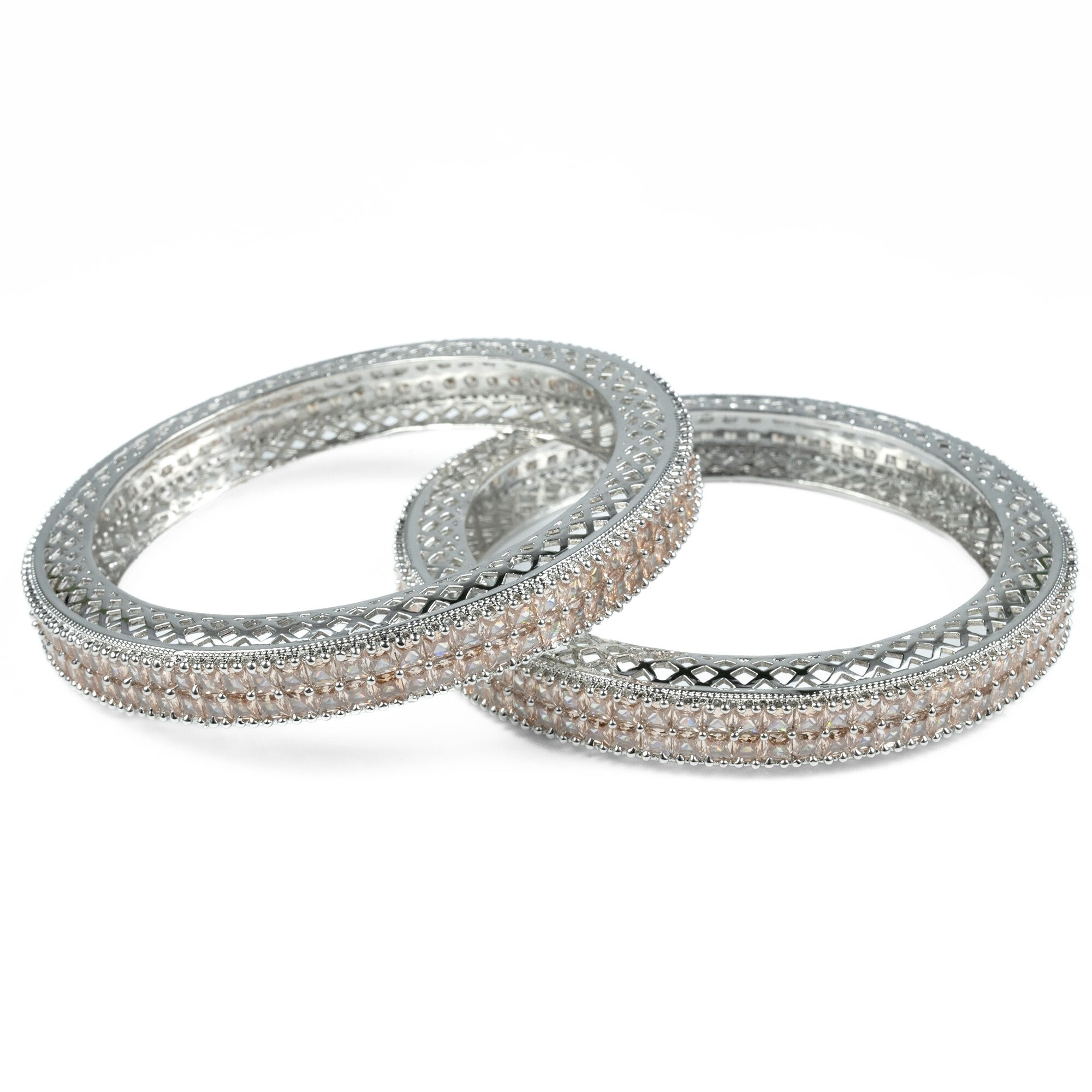 American Diamond Round Rhodium Bangles (Pack of 2) - Opal Touch