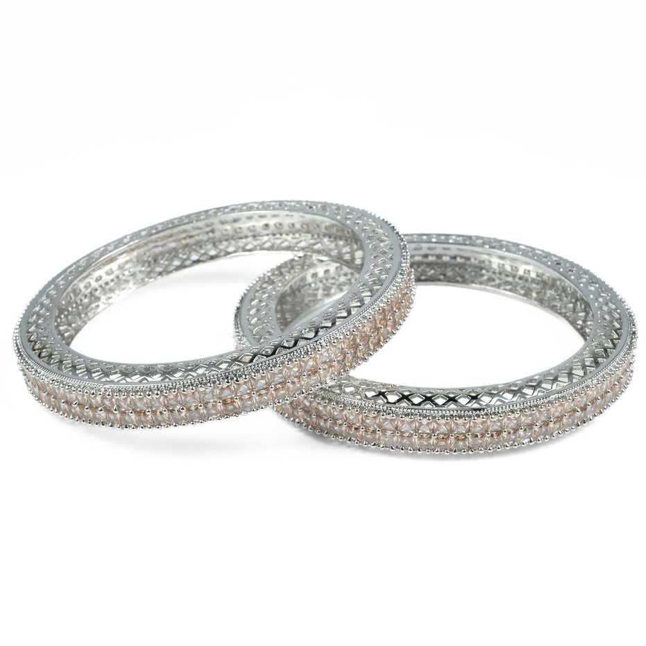 American Diamond Round Rhodium Bangles (Pack of 2) - Opal Touch