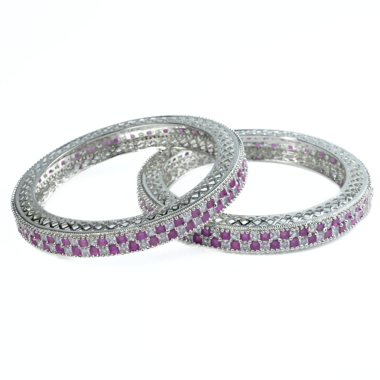 American Diamond Round Rhodium Bangles (Pack of 2) - Opal Touch