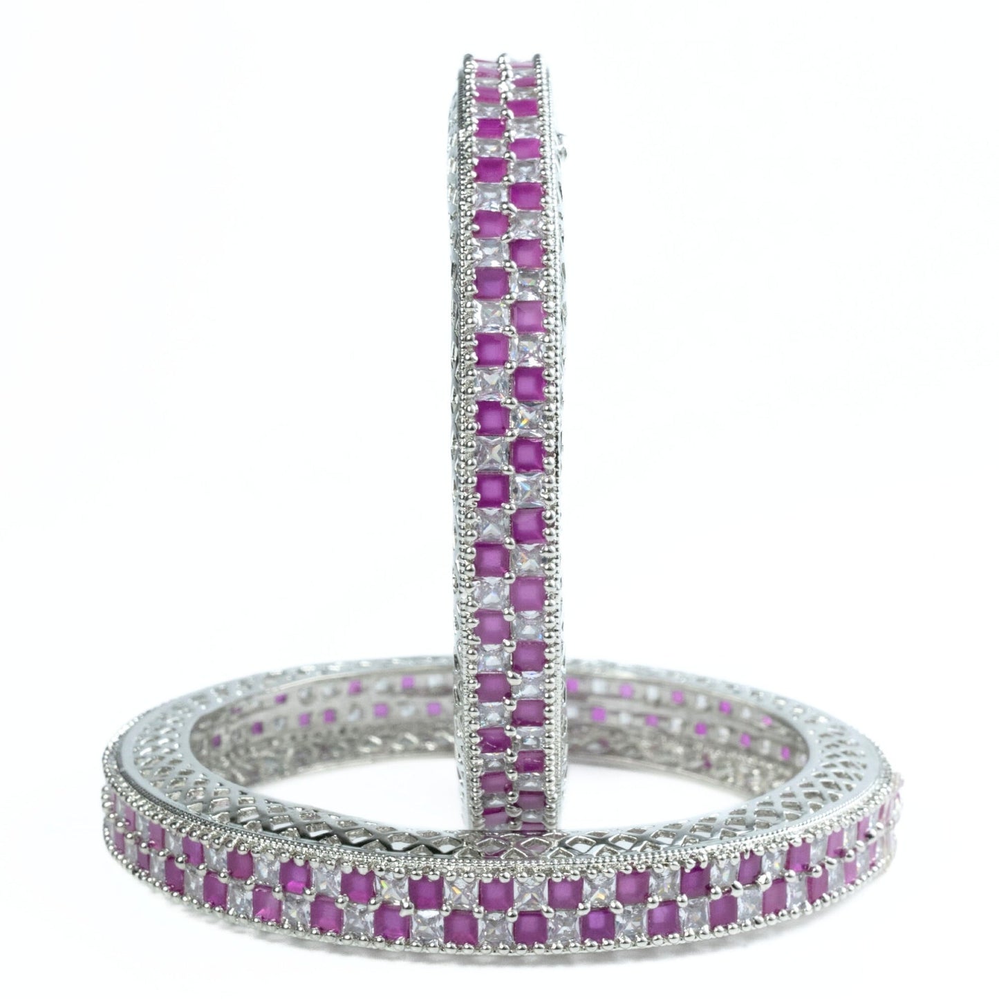 American Diamond Round Rhodium Bangles (Pack of 2) - Opal Touch
