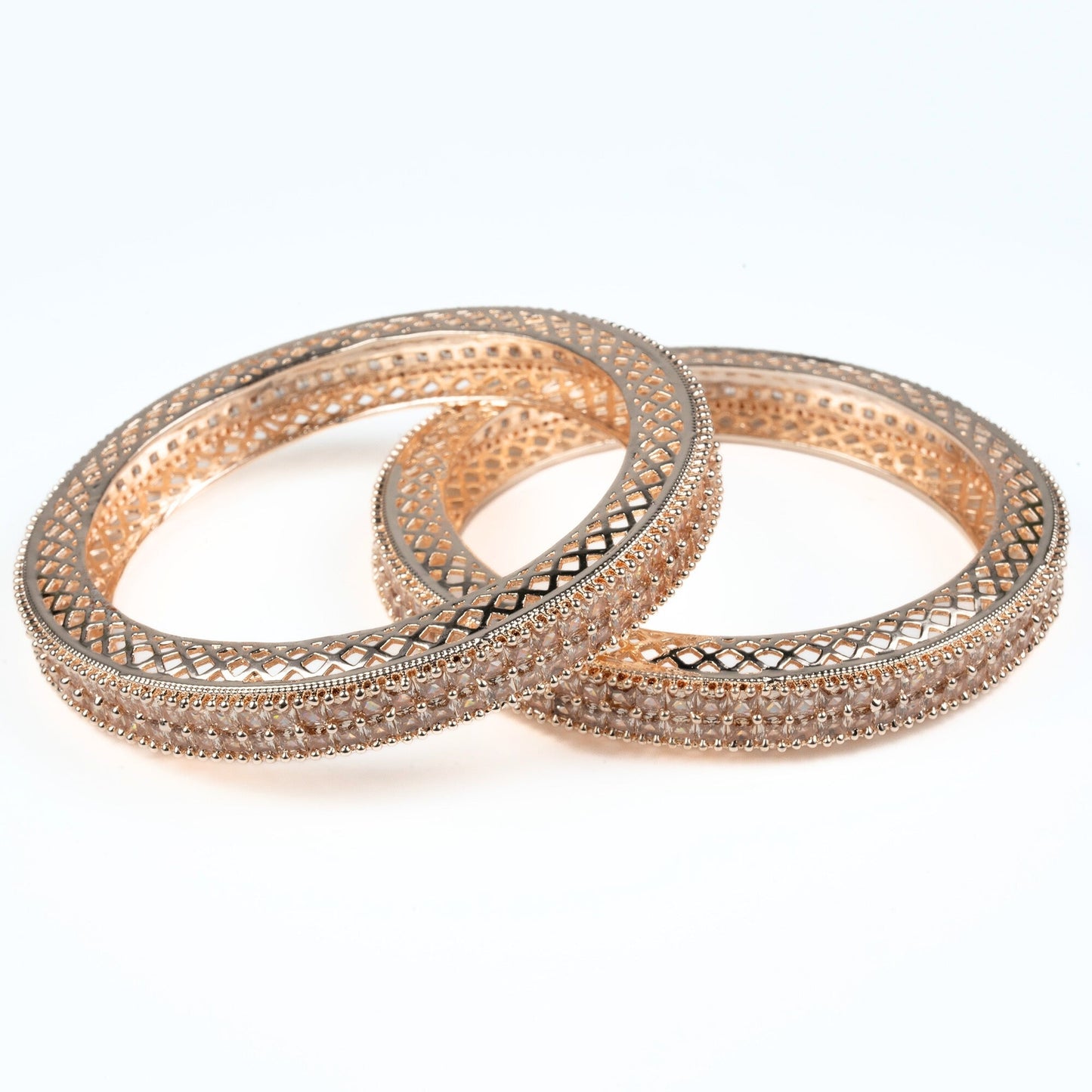 American Diamond Round Rose Gold Bangles (Pack of 2) - Opal Touch