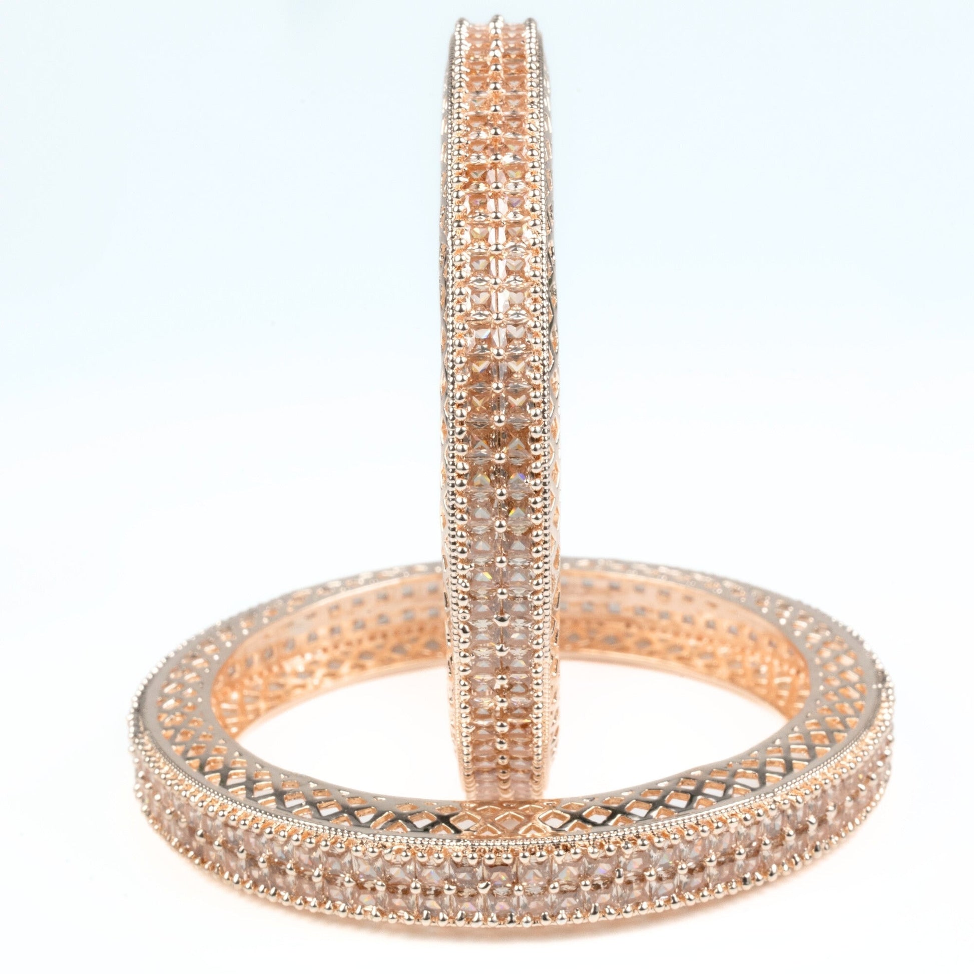 American Diamond Round Rose Gold Bangles (Pack of 2) - Opal Touch