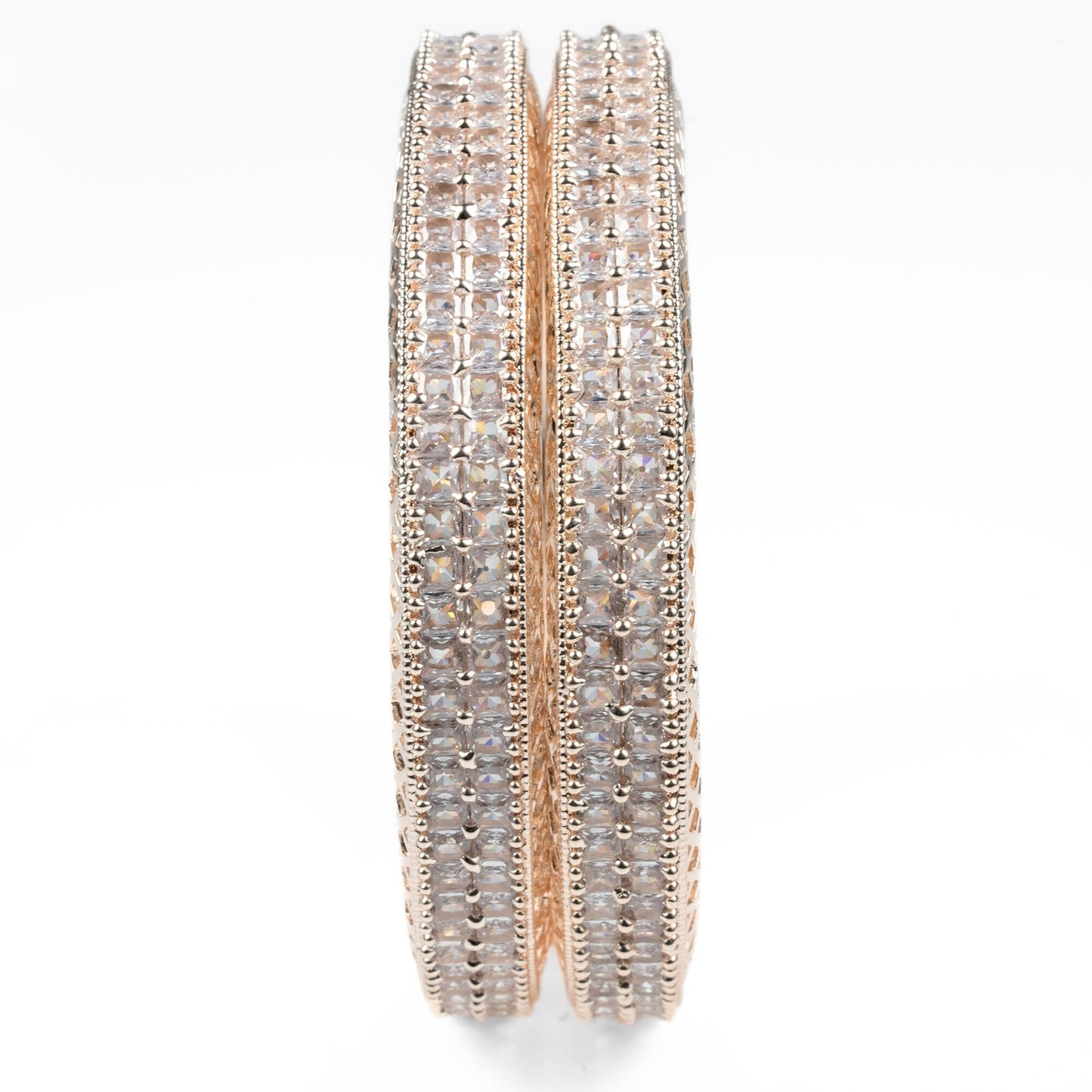 American Diamond Round Rose Gold Bangles (Pack of 2) - Opal Touch