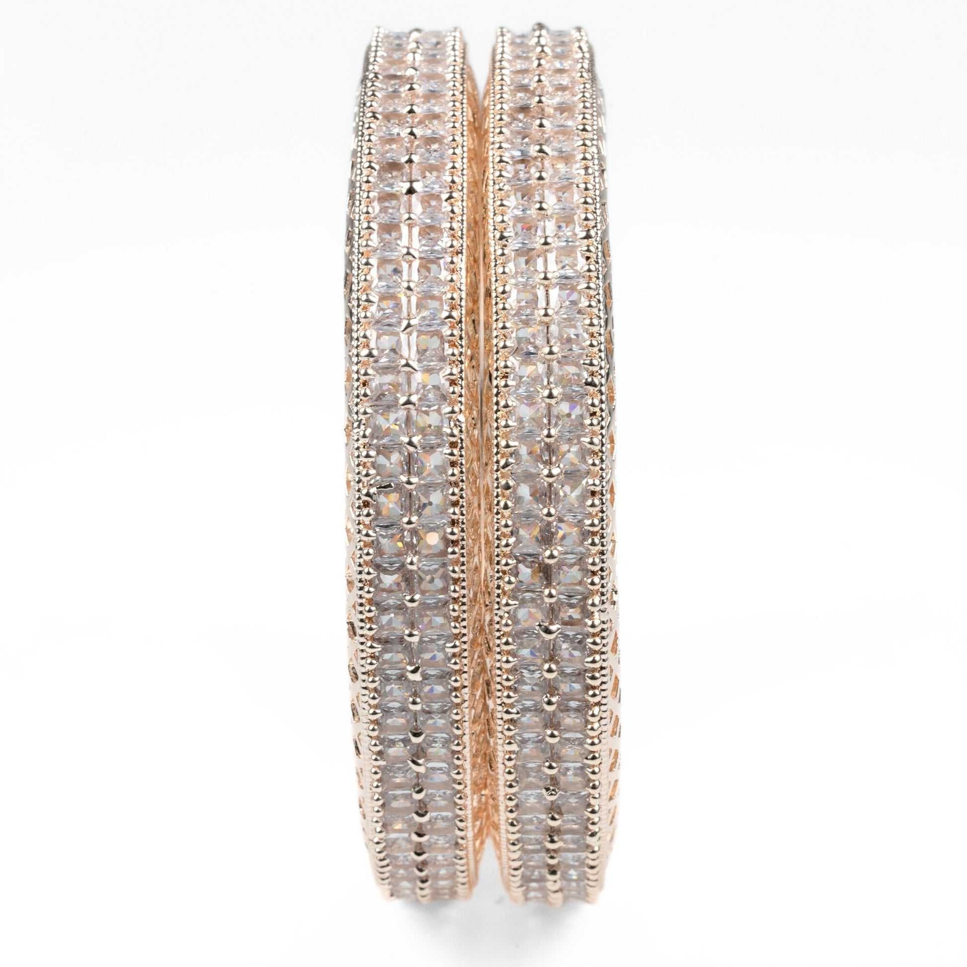 American Diamond Round Rose Gold Bangles (Pack of 2) - Opal Touch