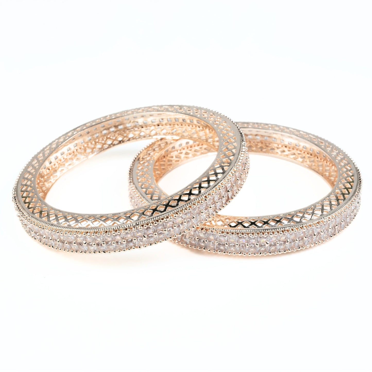 American Diamond Round Rose Gold Bangles (Pack of 2) - Opal Touch