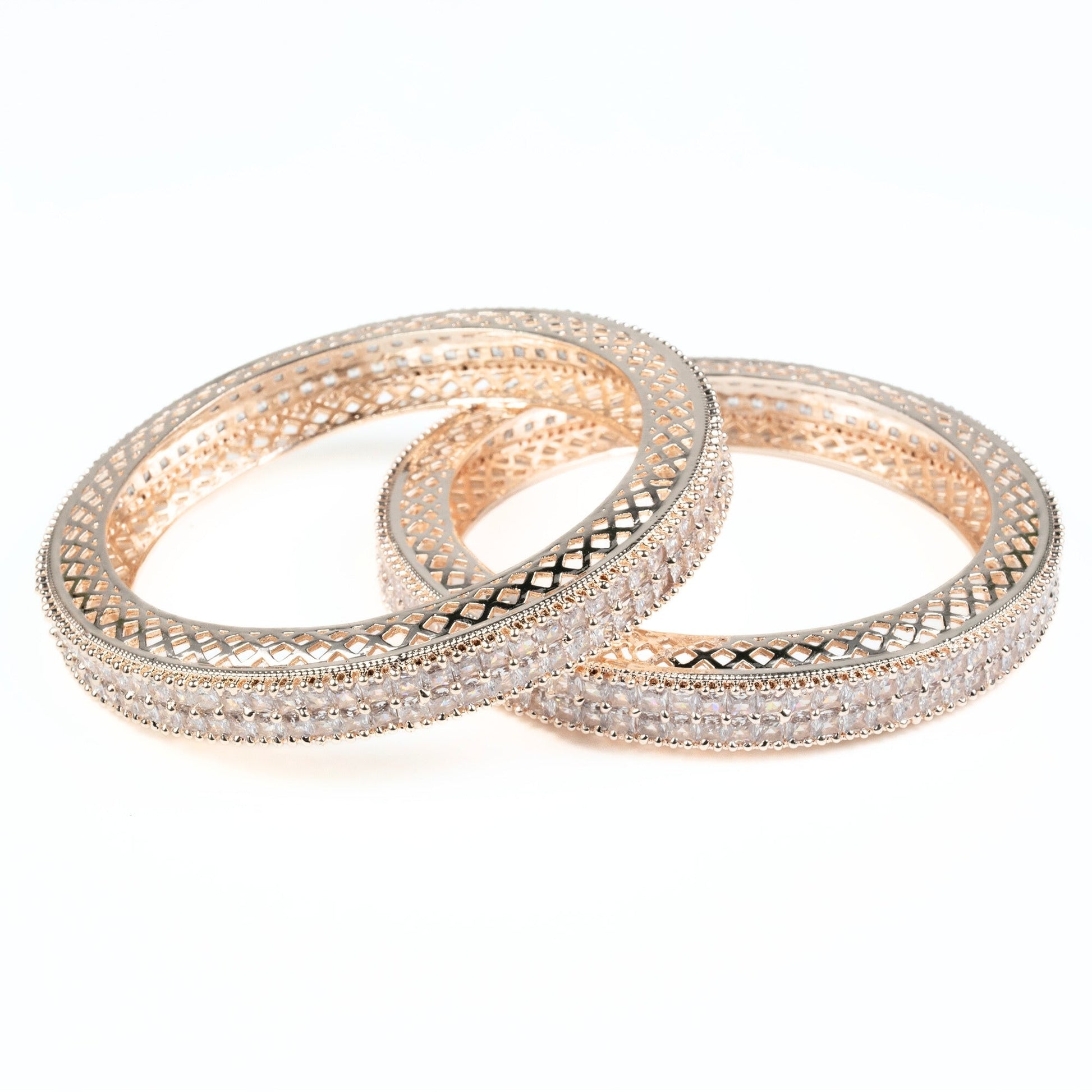 American Diamond Round Rose Gold Bangles (Pack of 2) - Opal Touch