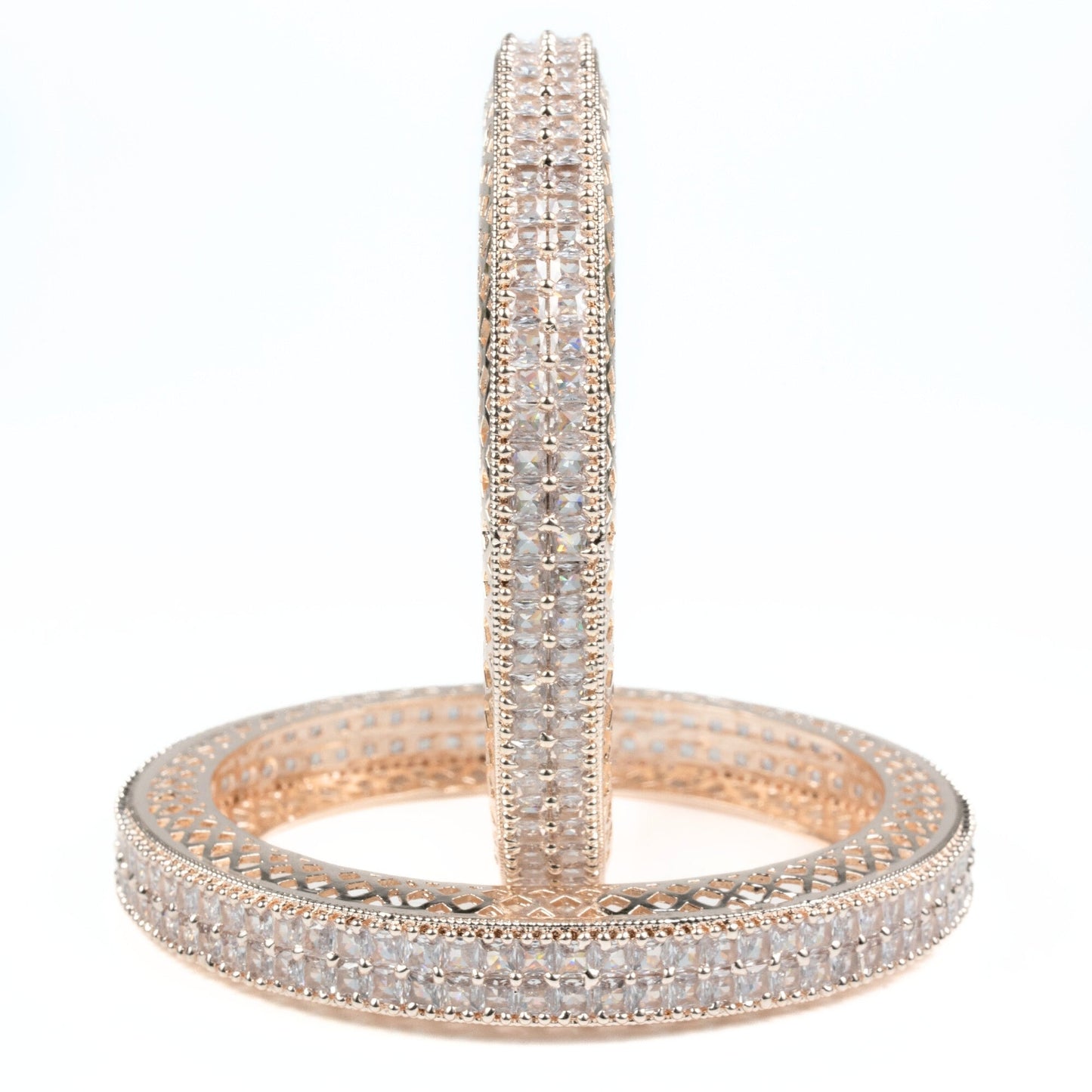 American Diamond Round Rose Gold Bangles (Pack of 2) - Opal Touch