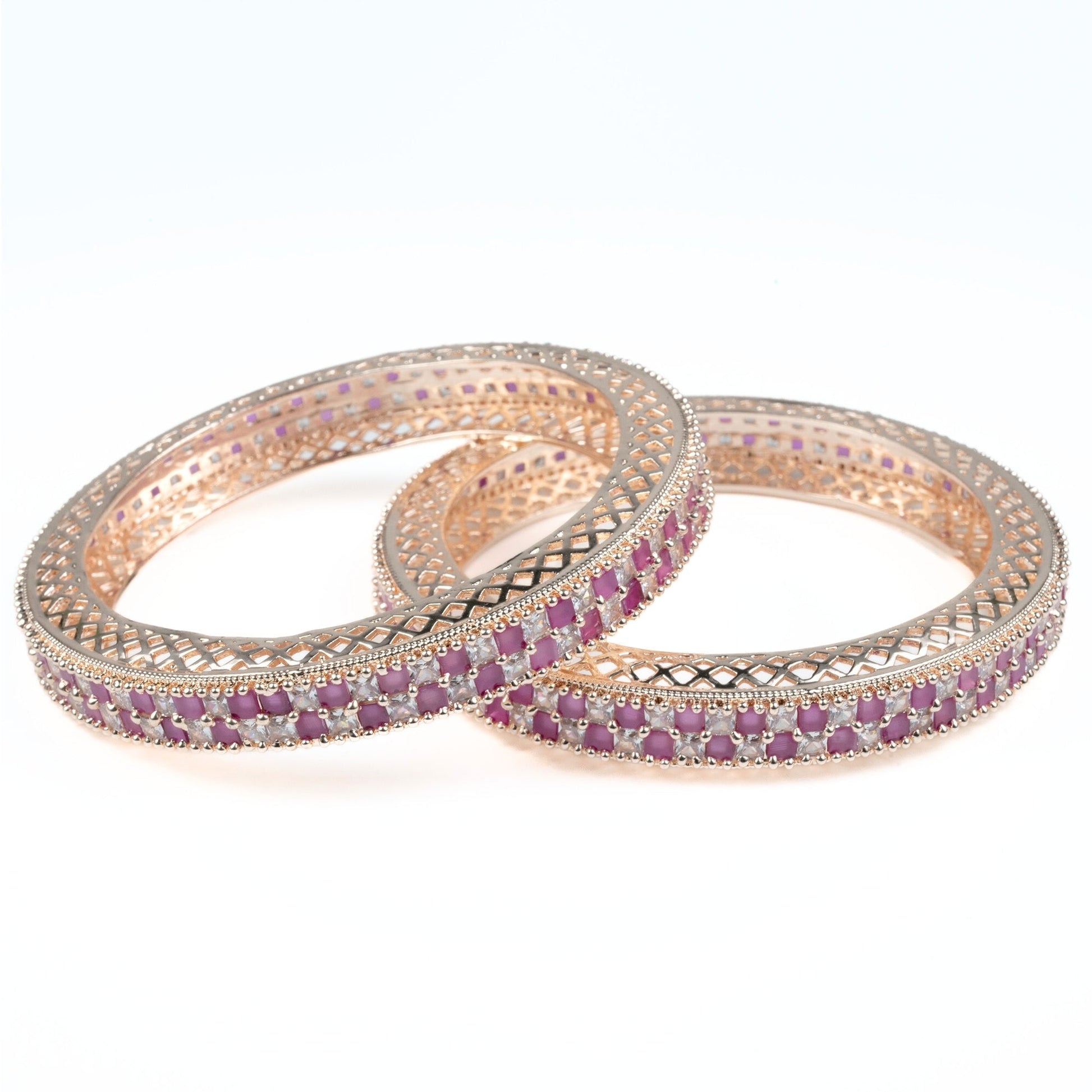 American Diamond Round Rose Gold Bangles (Pack of 2) - Opal Touch