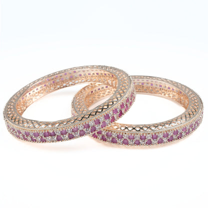 American Diamond Round Rose Gold Bangles (Pack of 2) - Opal Touch