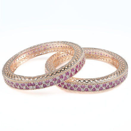 American Diamond Round Rose Gold Bangles (Pack of 2) - Opal Touch