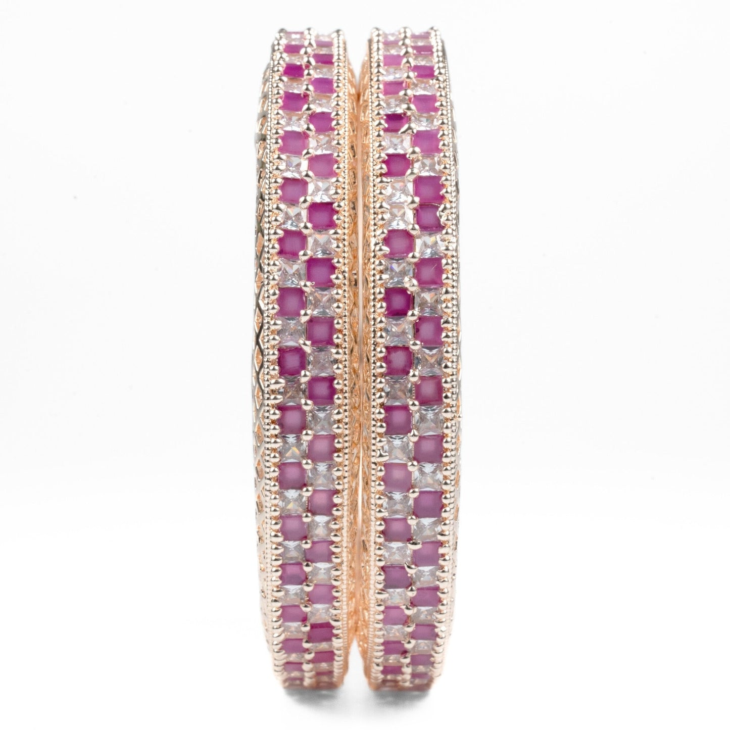 American Diamond Round Rose Gold Bangles (Pack of 2) - Opal Touch