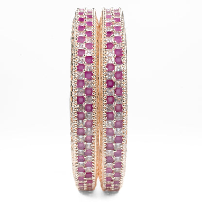 American Diamond Round Rose Gold Bangles (Pack of 2) - Opal Touch