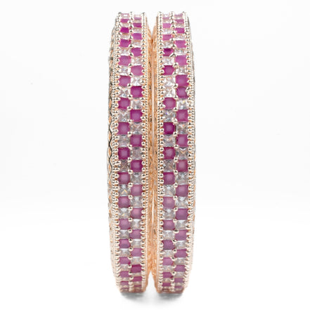 American Diamond Round Rose Gold Bangles (Pack of 2) - Opal Touch