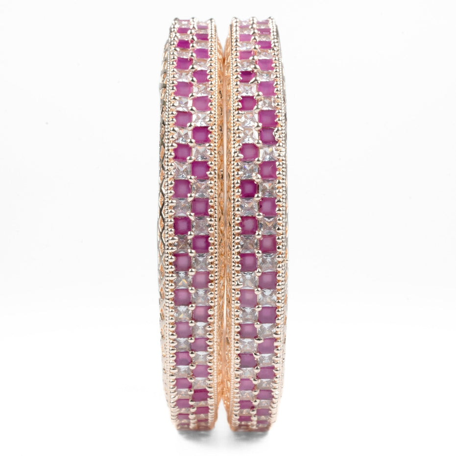 American Diamond Round Rose Gold Bangles (Pack of 2) - Opal Touch