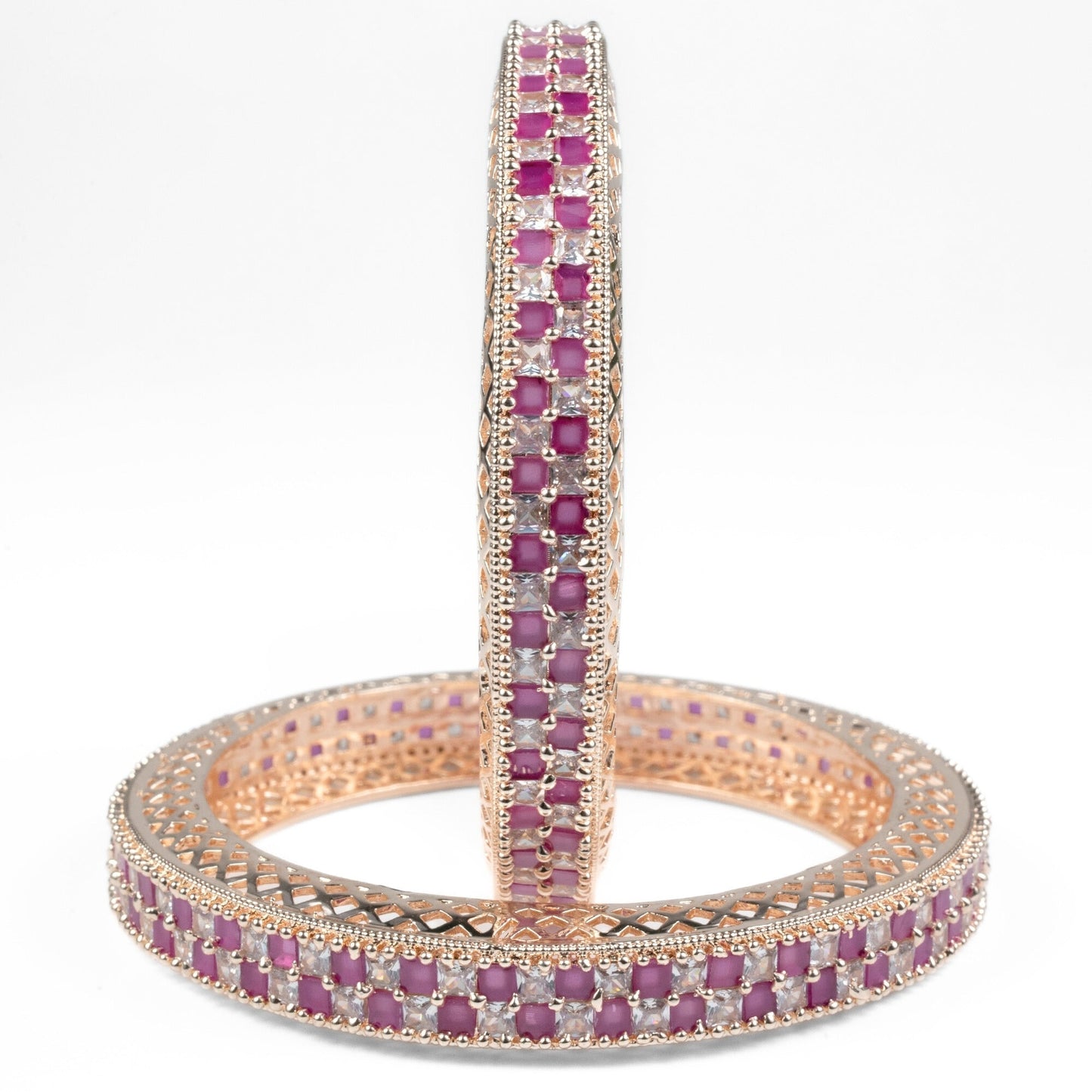 American Diamond Round Rose Gold Bangles (Pack of 2) - Opal Touch